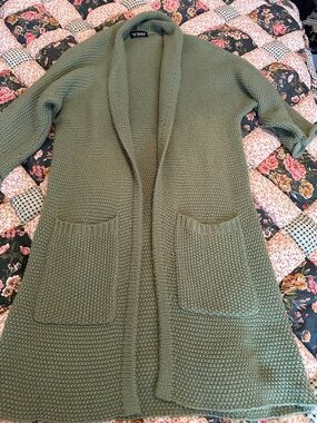 Olive Open-Front Shawl Collar Cardigan S/M